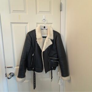 Zara Black and Cream Leather Jacket